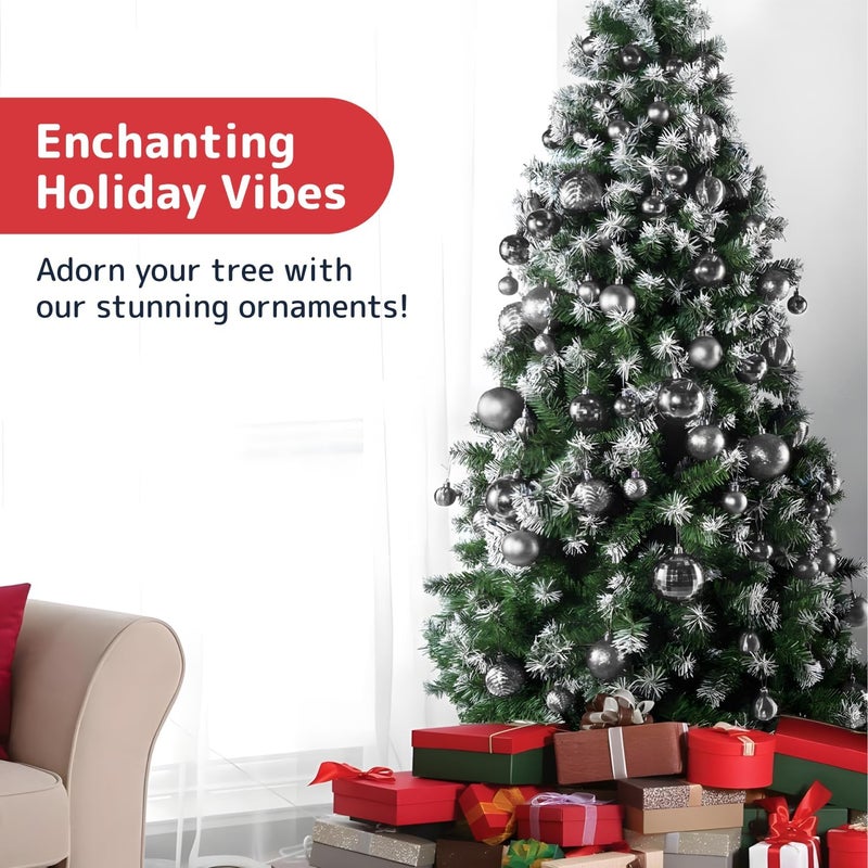 Prextex 36pc Silver Christmas Ornaments Set - Shatterproof Christmas Tree Ornaments in 3 Sizes and 6 Styles - Hanging Balls with Loops in Matte, Shiny, and Glitter Finishes for Indoor-Outdoor Display - Image 2